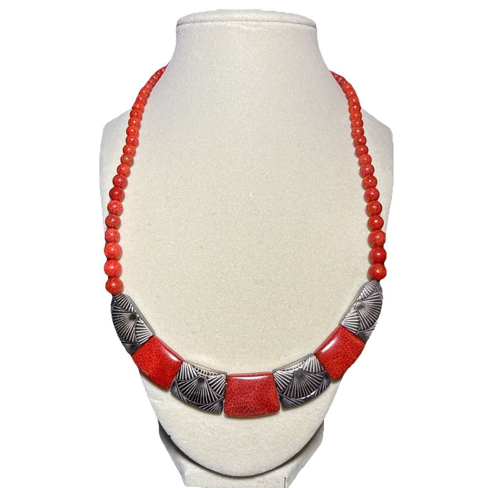 Jay King Red Sponge Coral Sterling Silver Statement‎ Bib Necklace J13-20